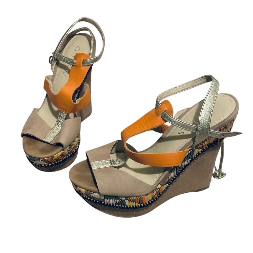 GUESS 5 tropical Mexican nubuck wicker fiesta boho glam vintage wedge sandal​​​